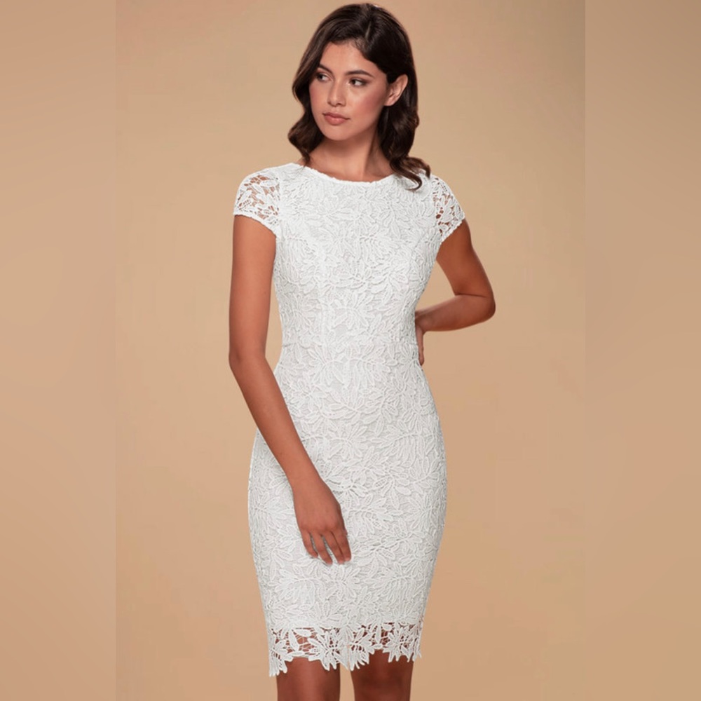 Lulu’s Blush White Lace Dress